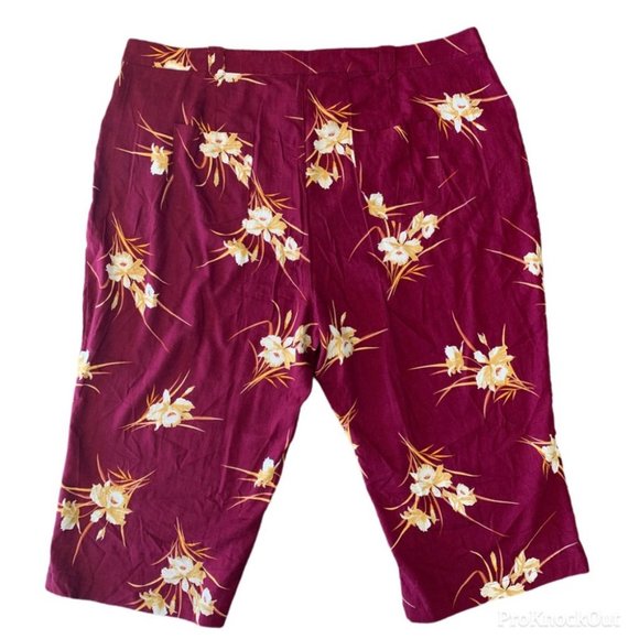 Modcloth Burgundy Tropical Print Linen Blend Wide Leg Capris Si…NEW/TAGS - Picture 2 of 7
